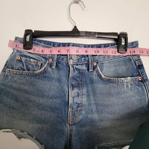 GRLFRND Revolve Cindy High Rise Button Fly Distressed Raw Hem Denim Jean Shorts - Picture 7 of 14